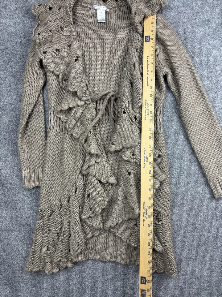 Alberto Makali Sweater Womens Medium Taupe Ruffle Cardigan Open Front Wool Blend - Image 4 of 4