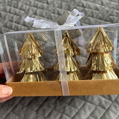 Winter Magic Gold Tinsel Christmas Tree Ornaments Set of 3 New with Tag