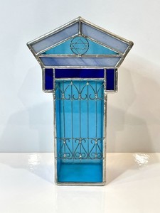Large Stained Glass Tzedakah Box Synagogue Charity House W Star Of David Signed