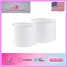 Set of 2 Pure White Linen Drum Lamp Shades 13" x 10" - Easy Spider Installation