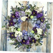 24-Inch Colorful Flower Wreath for Front Door   Hydrangeas, Lavender Wreath,