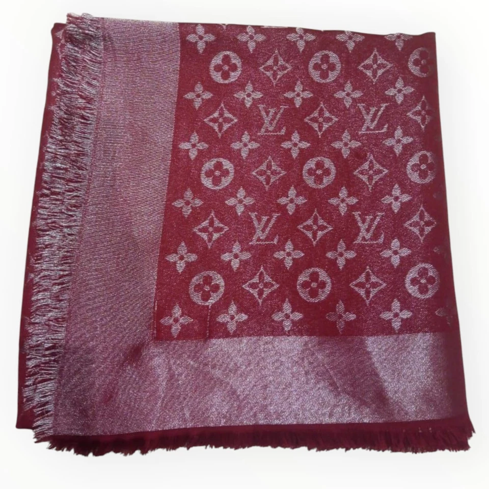 Louis vuitton red denim shawl lv monogram wool silk shawl warp M75748 - Image 2 of 4