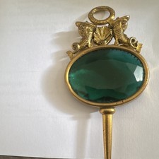 Henry à la Pensée Broche poisson dorée cabochon vert en verre vintage