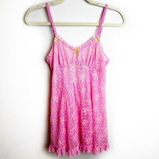 Vintage Betsey Johnson Intimates Pink lace sheer mini slip dress size: S