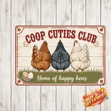 Funny Chicken Coop Humor Tin Sign Farmhouse Poultry Trio Metal Plaque 8x12
