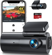 GKU 4K Dash Cam Front and Rear, 5Ghz Wifi Dashcam with 64GB SD Card, Dual Car Ca