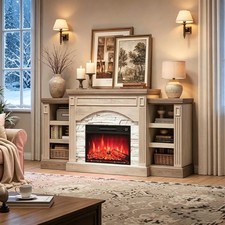 Garvee 70" Farmhouse Electric Fireplace with Mantel, Fireplace TV Stand 3D Flame