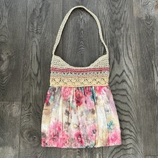 CAPPELLI Vintage Straworld Woven Straw and Watercolor Floral Shoulder Bag