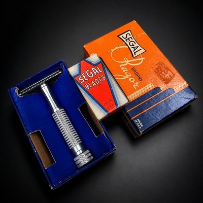 Vintage SEGAL Unitary Safety Razor Set w/ Box & Blades Made USA 1930s Rare DE  