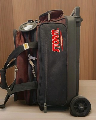Storm Rolling Thunder 2-Ball Bowling Bag RED / BLACK Pull Roller Wheeled Bag GUC