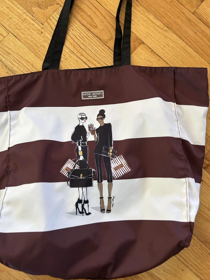 Bolso de Mano Henri Bendel Lista A Marrón Rayas Uptown Niñas Compras Nueva York NYC Foto 2 de 4