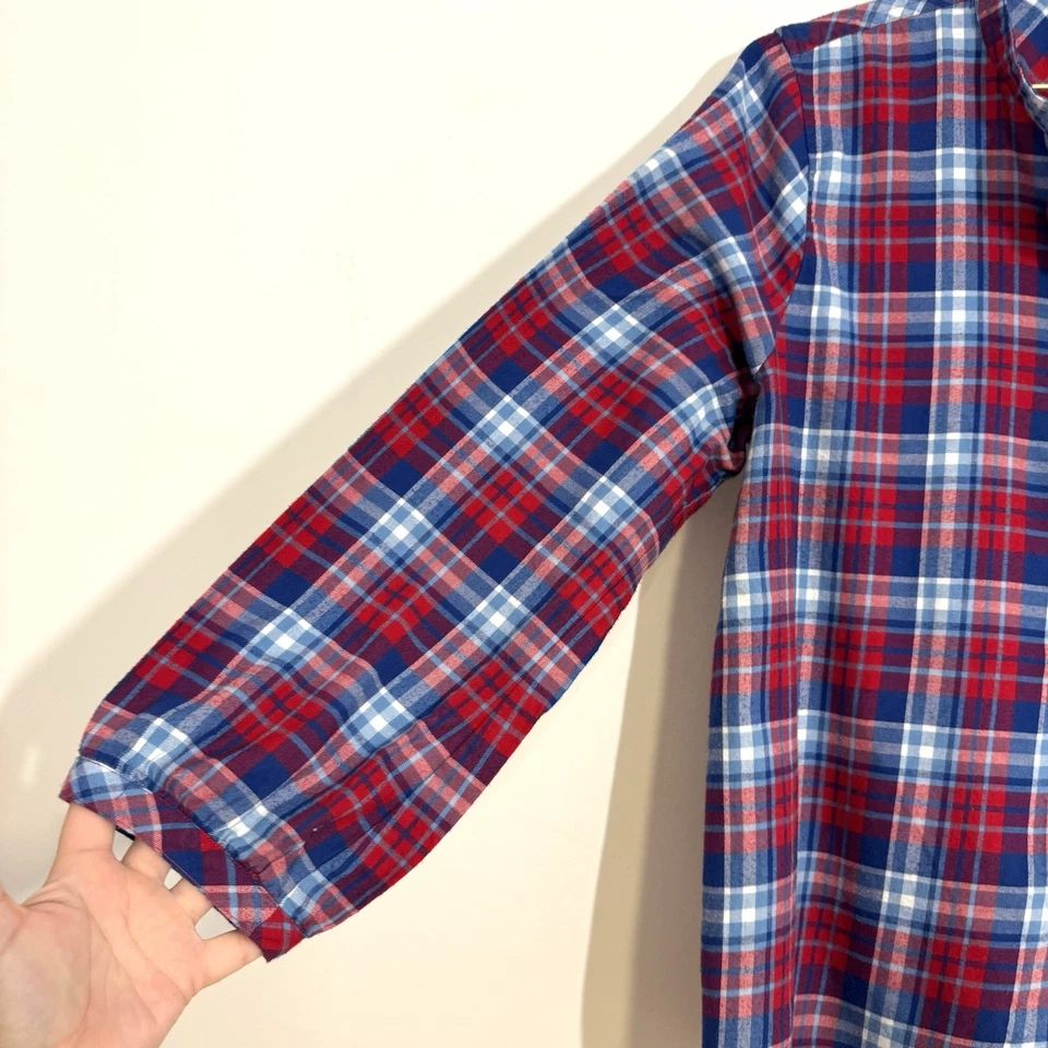 J. Blusa cuadrada de franela a cuadros roja azul Crew tapeta con volantes vacaciones de Navidad XL Foto 4 de 4