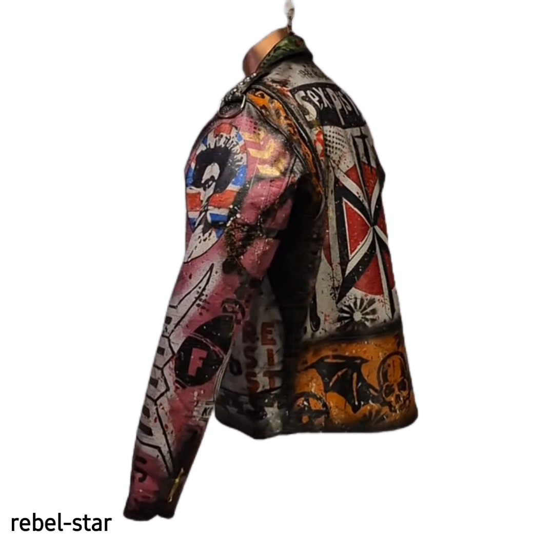 Vintage Leather Hand Painted Bespoke Punk Rock Jacket UK Made All