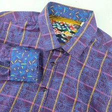 Robert Graham Mens L Classic Purple Paisley Plaid Button Down Shirt