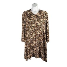 Abela Story + Co Dress Plus 2X Leopard Animal Print Soft Knit Pockets Hi Low