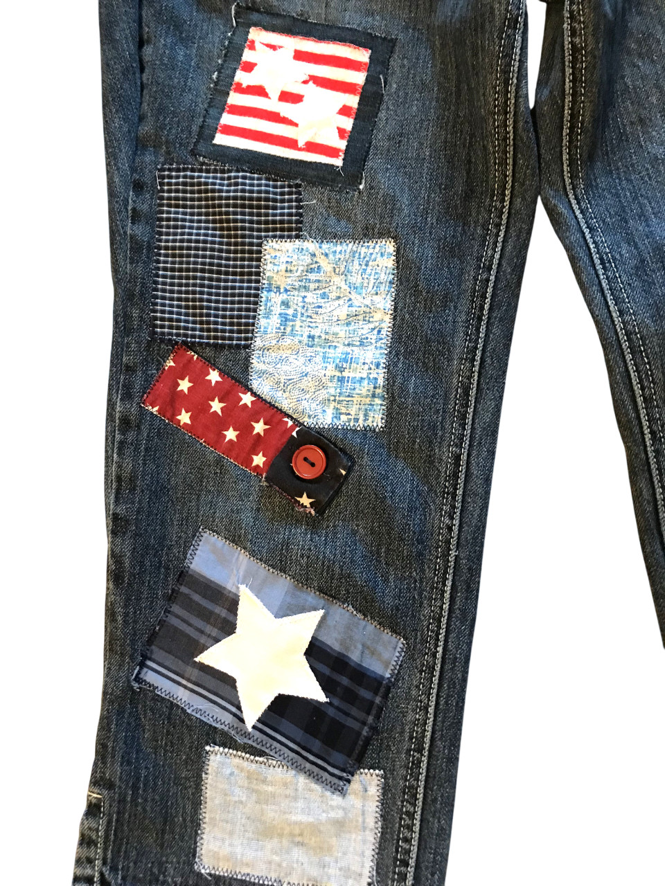 Upcycled Patchwork Capris Denim Shorts, Patriotic… - image 8