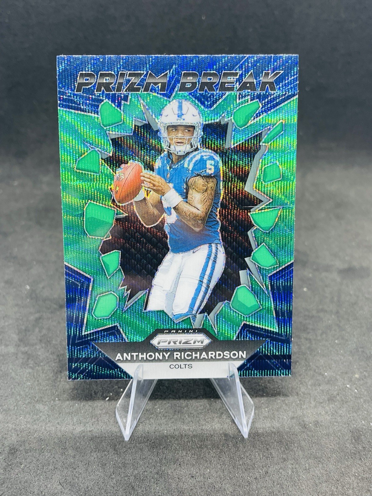 2133 - 2023 Panini Prizm #PB-4 Anthony Richardson Prizm Break Green Wave Rookie