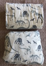 Pottery Barn Kids Queen Flat  Queen Fitted Sheets NO Pillowcases Dinosaur Bones