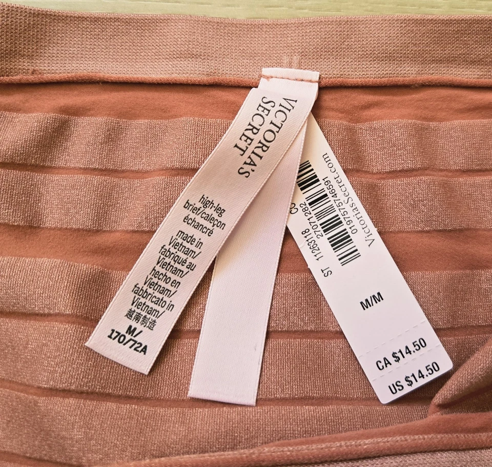 NUEVO CON ETIQUETAS Victoria's Secret Cobre Suave Sombra Rayas Pierna Alta Calzoncillos Bragas M Foto 3 de 3