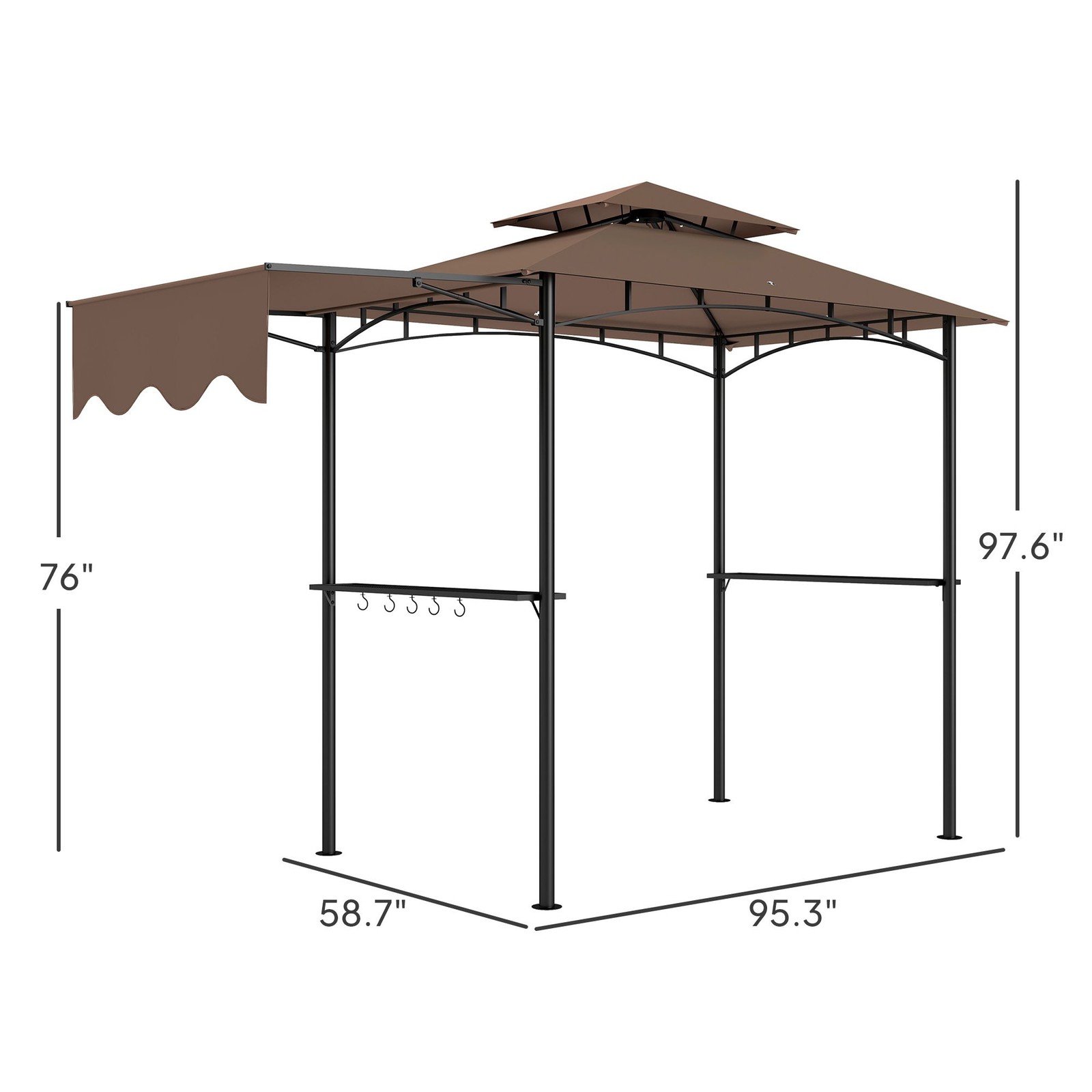 Outdoor BBQ Gazebo 8x5 with Air-Circulating Double Top, Shelves Brown