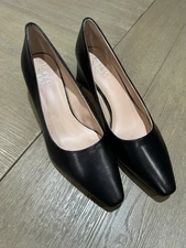 Franco Sarto Jesslyn Pumps Leather Slip On Block Heel Black Women's 8.5 M NWOB