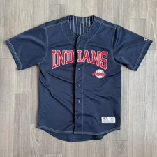 Cleveland Indians Jersey Shirt Mens Medium Blue MLB Baseball True Fan Series