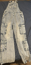 Carhartt Women's Acid Wash Denim Overalls Blue Straight Leg with Cargo Pockets
