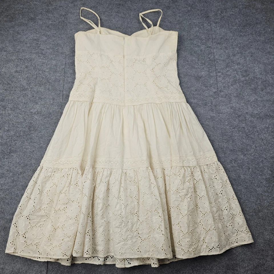 Vestido Laundry Shelli Segal Mujer 10 Crema Ojales Algodón Solero Boho De Colección Foto 2 de 4