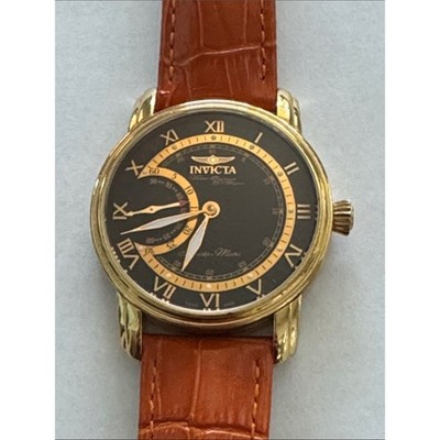 Invicta Vintage Rare Mechanical Watch Swiss Made Blue Dial Orange Leather Band
