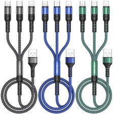 RAVIAD Multi Charger Cable 3 Packs, 1.2M 3 in 1 Charging Cable, Nylon Braided Mu
