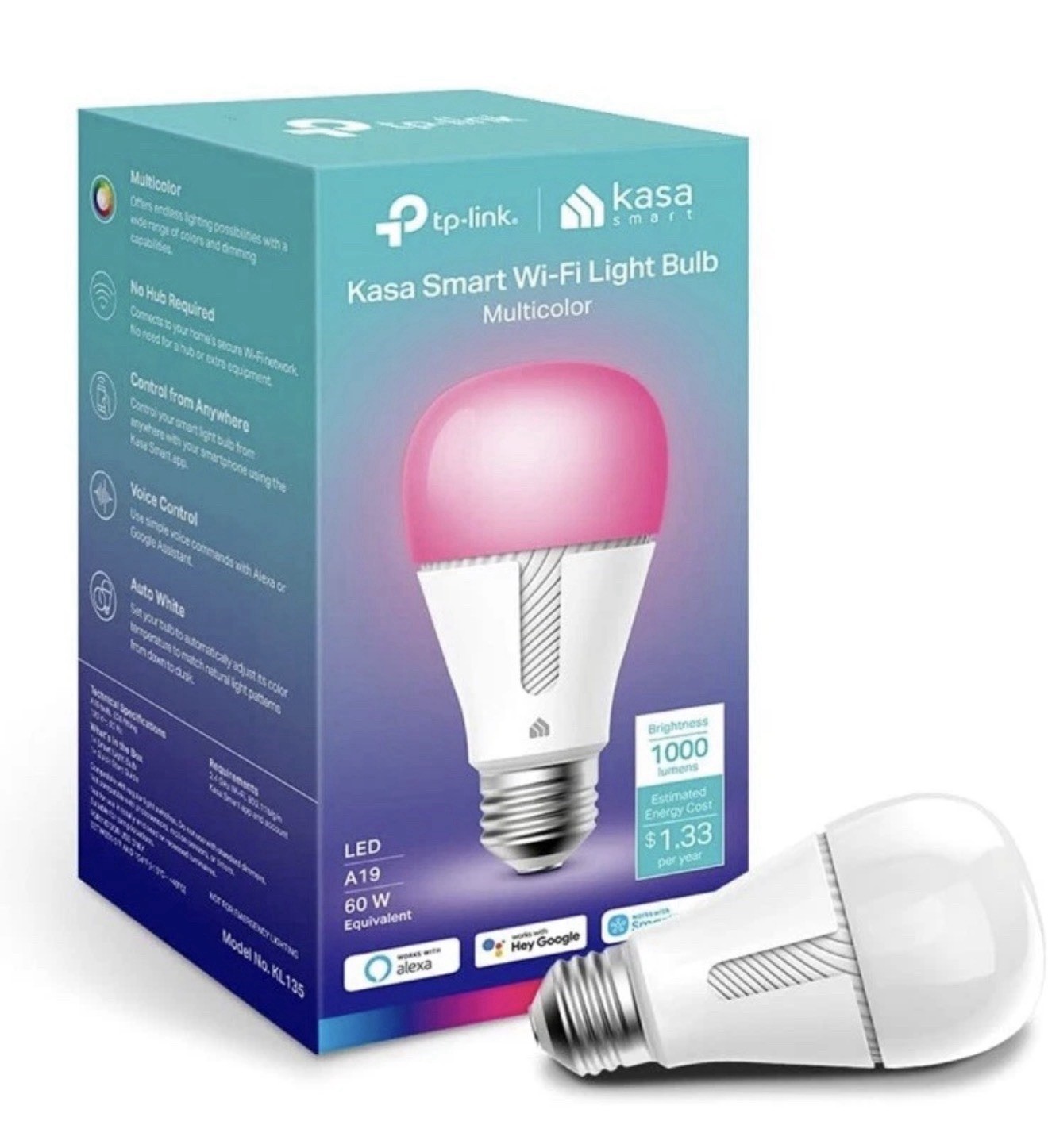 Kasa Smart Light Bulb - LED Multicolor Smart Wi-Fi Alexa Google 1000 Lumens A19