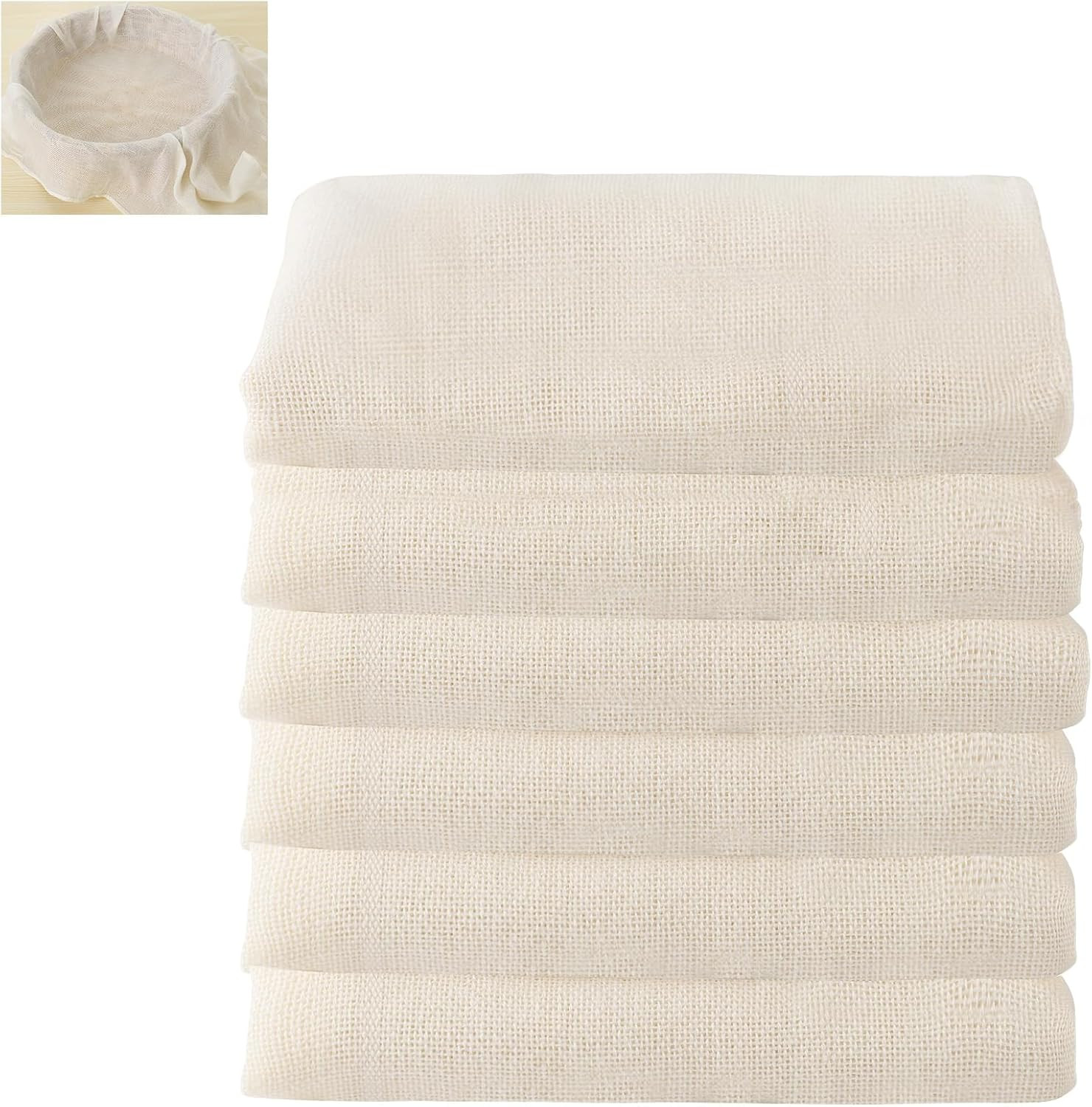 6 Pcs Cheesecloth, 50 x 50 cm Unbleached Grade 100 Reusable Muslin Cloths for Co