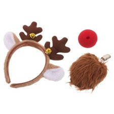 1 Set Reindeer Antlers Headband, with Nose and Clip-On Tail