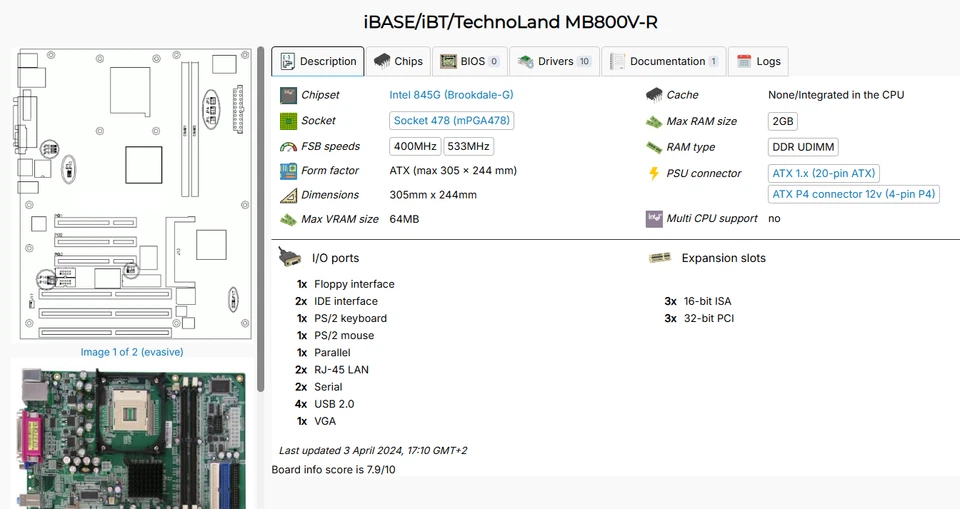 SCHEDA MADRE INDUSTRIALE ISA SOCKET 748 IBASE MB800V TECHNOLAND MB800V-R  MB 800 - Immagine 3 di 4