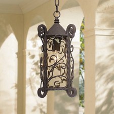Casa Seville Vintage Outdoor Hanging Light Fixture Dark Walnut Scroll 15" Damp