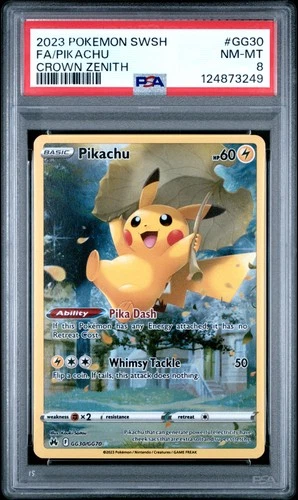 2023 POKEMON SWORD & SHIELD CROWN ZENITH #GG30 FULL ART/PIKACHU PSA 8