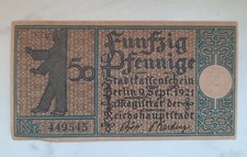50 Pfennige Stadtkassenschein Berlin Wilmersdorf - Banknote vom 9. Sept. 1921 - 