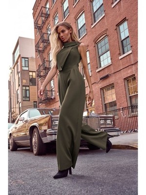 Made of Emotion Damen Overall M702 eleganter Jumpsuit, Khaki