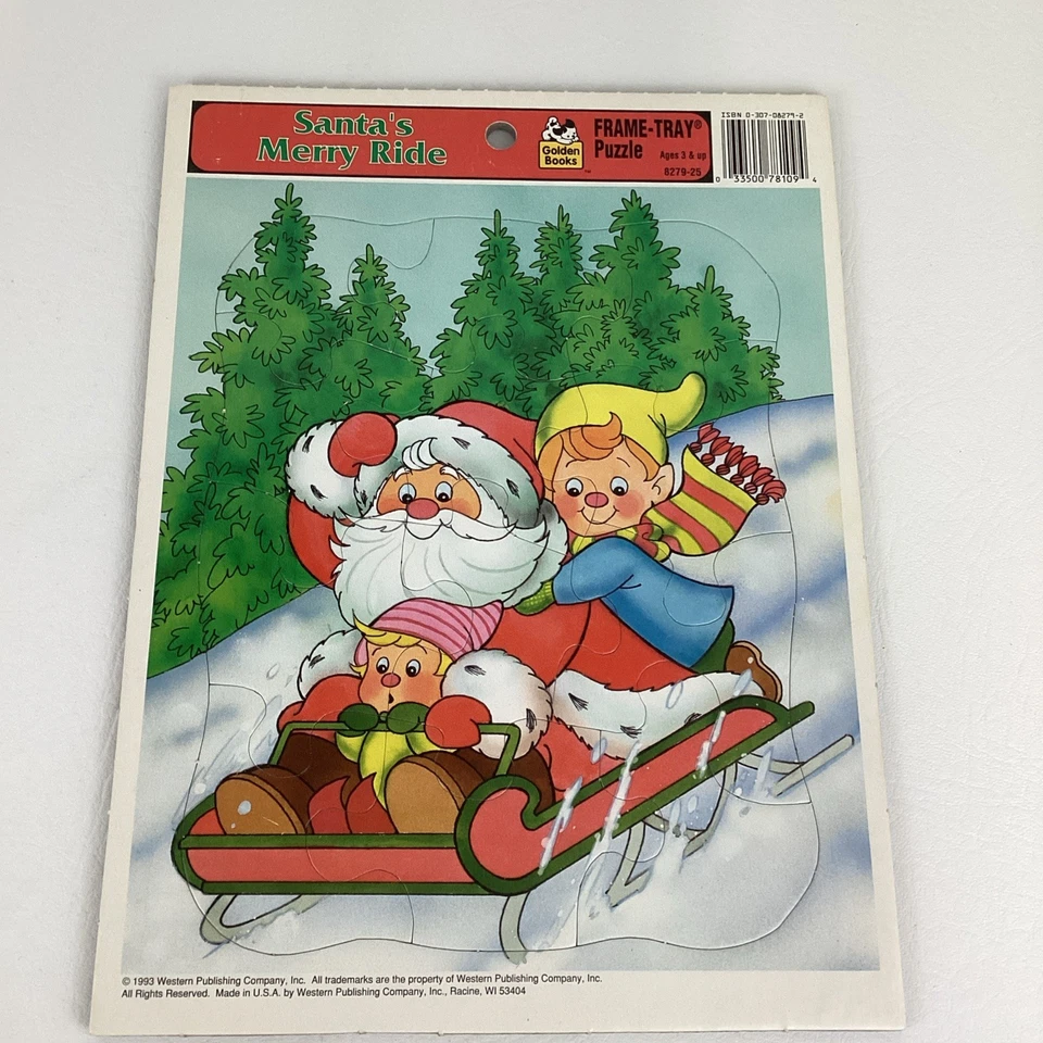 Golden Rudolph Red Nosed Reindeer Santa Merry Ride Tray Puzzles Vintage 80s  - Image 4 of 4
