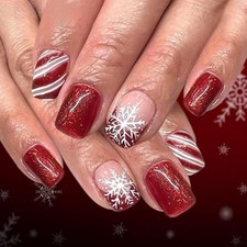 Christmas Press on Nails Short Square Fake Nails with Snowflake Design style22