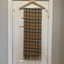 Nova Check Scarf 100 Cashmere Fringe Plaid Scotland Tan Black Red 66x12 Preppy