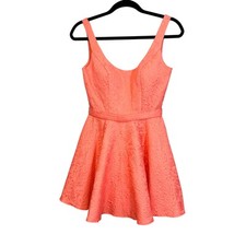 Sherri Hill Mini Dress 4 Coral Pink Floral Brocade Sleeveless Fit & Flare Party