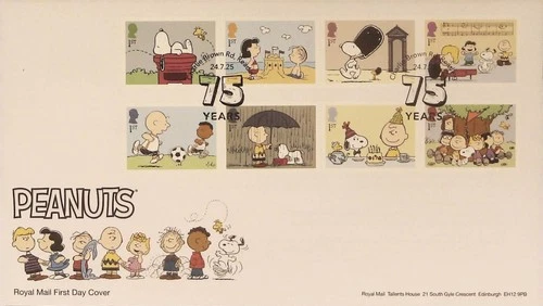 2025  FDC -PEANUTS 75 YEARS  CHARLIE BROWN RD, READING  Ptmark Post Free