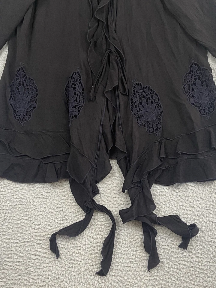 Chaqueta Kimono Johnny Was Bordada de Encaje Negra Talla L Volantes Frontales Gótica Foto 4 de 4