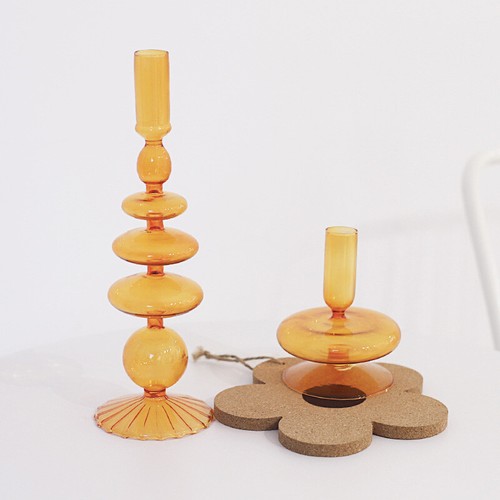Retro Pink/Orange Glass Candle Holders Mid Century Design Candlestick Stands 1x - Picture 8 of 17