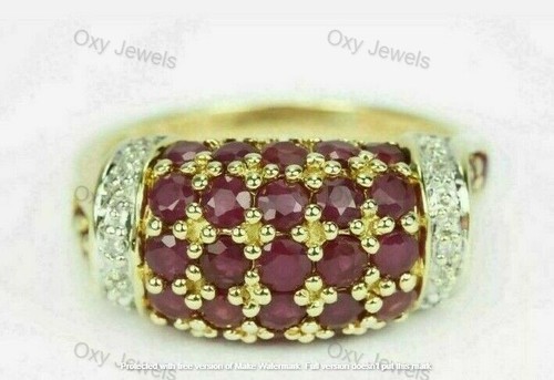2Ct Red Ruby & Lab Created Diamond Cluster Engagement Ring 14k Yellow Gold Over - Picture 2 of 6