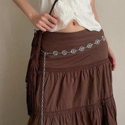 Vintage Women Waist Belt Female Metal Sunflower Chain Belt Tassel Waist  Ch~J~