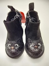 Wonder Nation Chelsea Critter ankle boot baby girl black faux suede cat Size 2