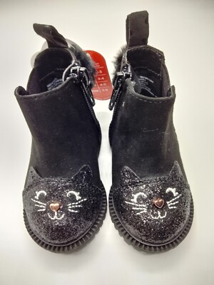 Wonder Nation Chelsea Critter ankle boot baby girl black faux