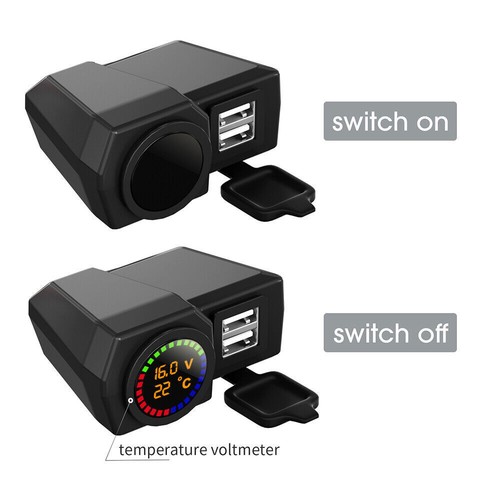 Motorcycle Handlebar Dual USB Charger 24V with Digital Voltmeter Thermometer - Zdjęcie 14 z 17